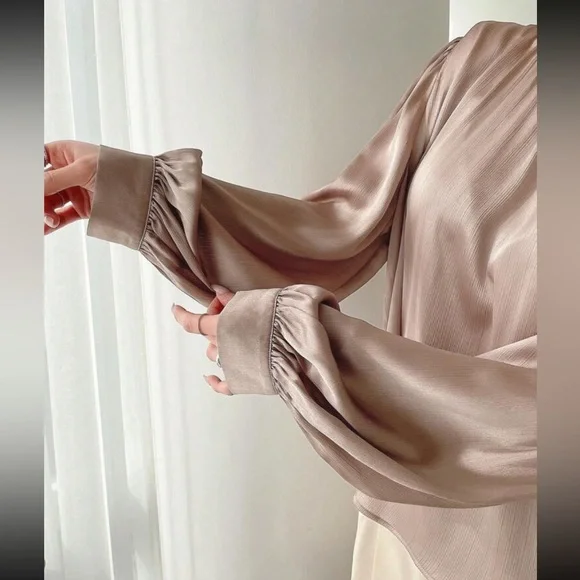 Brown flowy puff sleeve shirt - Picture 5 of 5